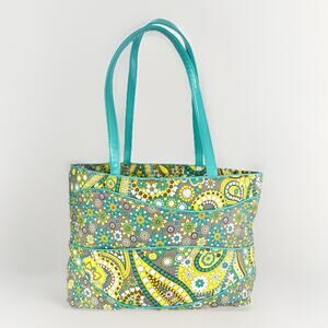 VERA BRADLEY Women's IN LEMON PARFAIT Teal Large Shoulder Bag Tote Clean